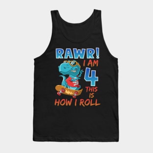 Rawr i am seven this is how i roll tee T-rex birthday tee Custom Birthday Kids Tee Dinosaur Birthday Gift Tank Top